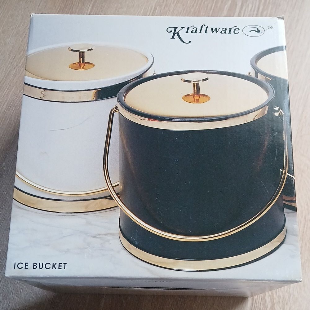 Kraftware Ice Bucket with Lid 3 Quart Vinyl Leather USA Entertaining Bar New Box